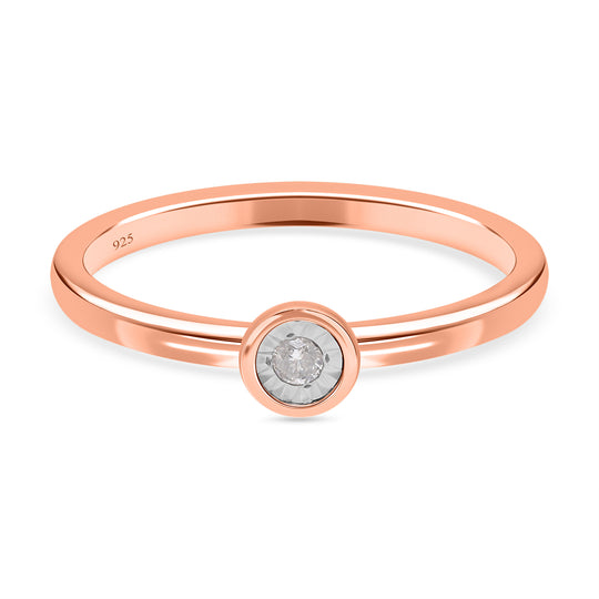 Weißer Diamant I2 Ring, 925 Silber Roségold Vermeil, (Größe 17.00) ca. 0.05 ct