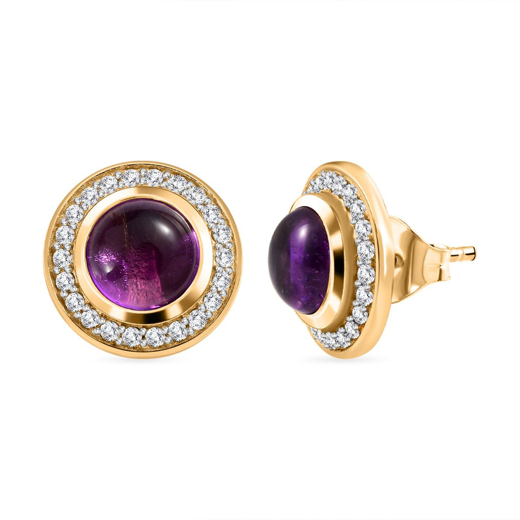Afrikanischer Amethyst, weißer Zirkon Ohrringe, 925 Silber vergoldet ca. 4.87 ct