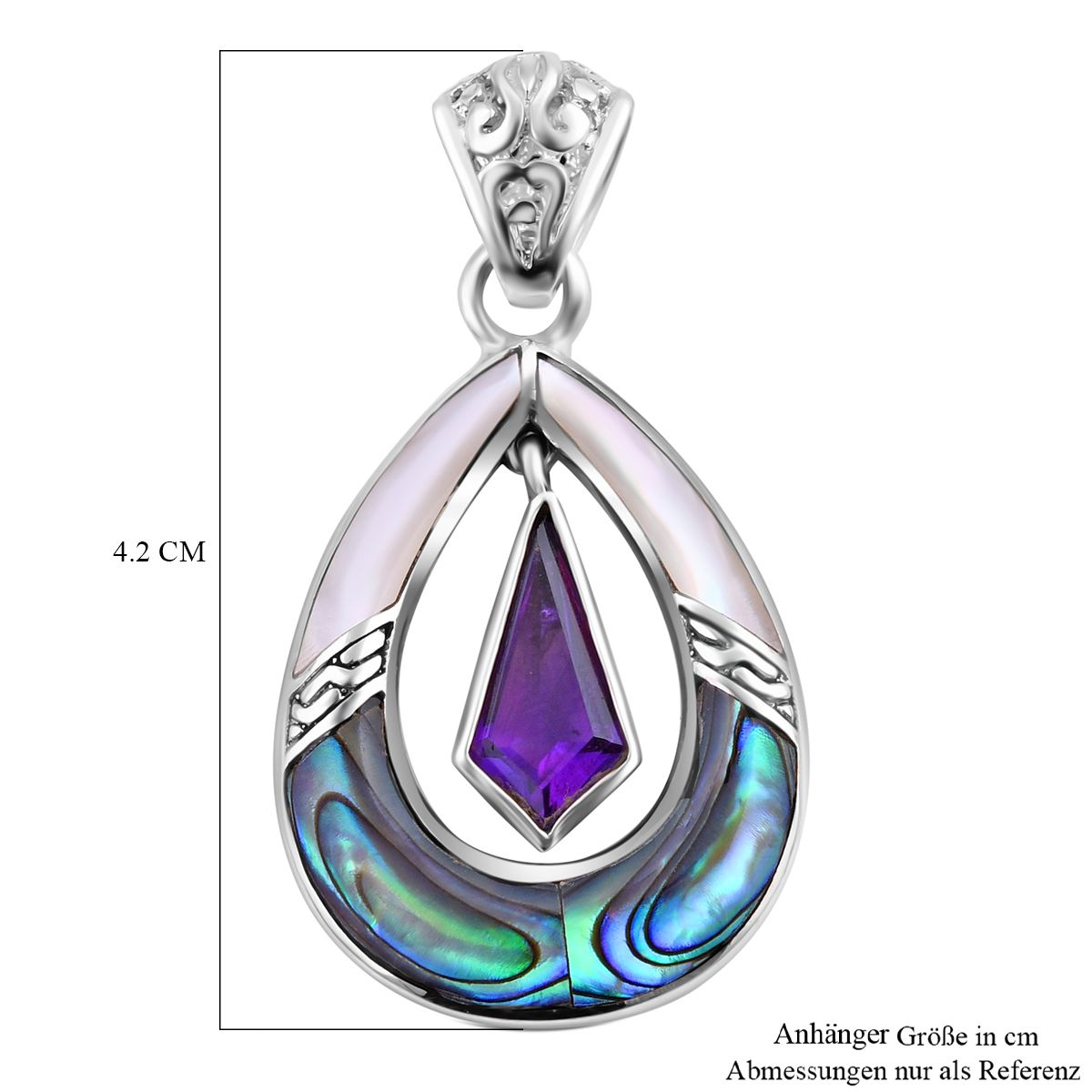 Afrikanischer Amethyst, Perlmutt Anhänger 925 Silber ca. 1,89 ct.