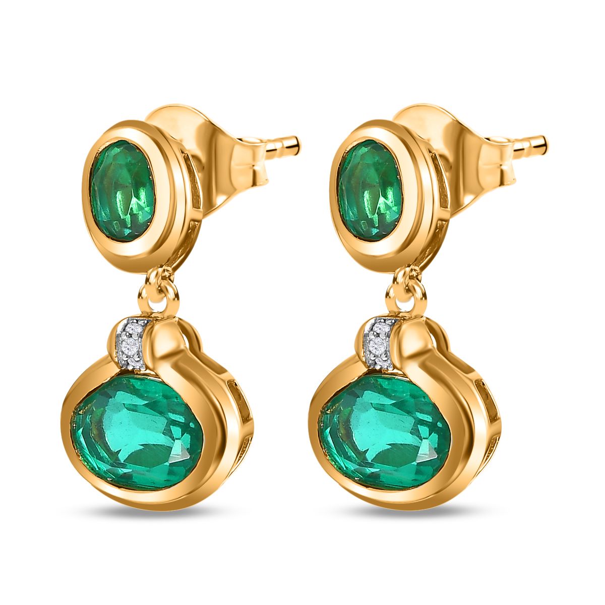 Smaragd-Quarz Triplette Ohrringe, 925 Silber vergoldet ca. 4.39 ct