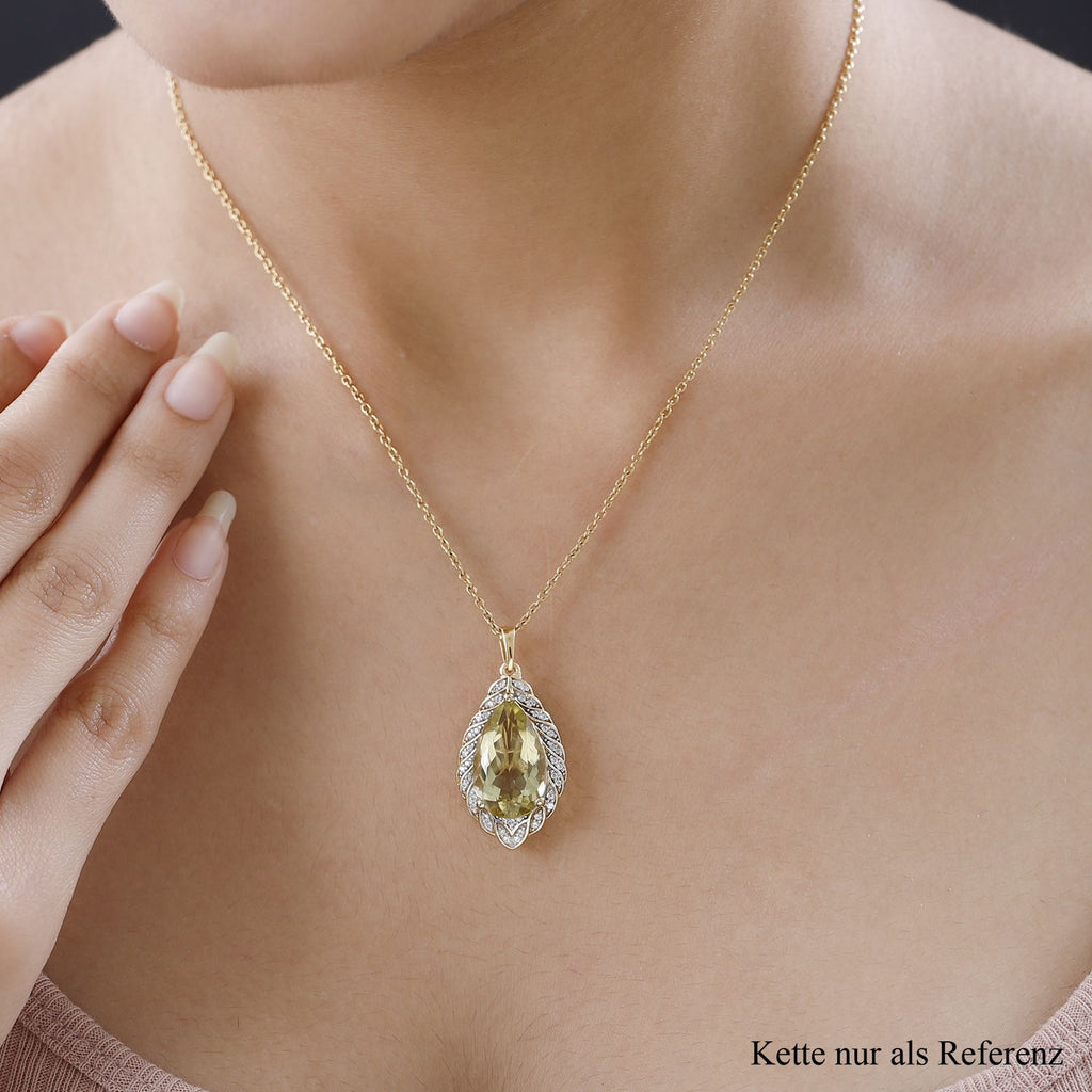 AAA Ouro Verde-Quarz, weißer Zirkon Anhänger, 925 Silber vergoldet ca. 8.34 ct
