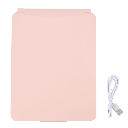 Faltbarer LED-beleuchteter Schminkspiegel, 3 Helligkeitsstufen, Doppelseitige Spiegelflächen, Größe: 26x19x2.3cm, Rosa