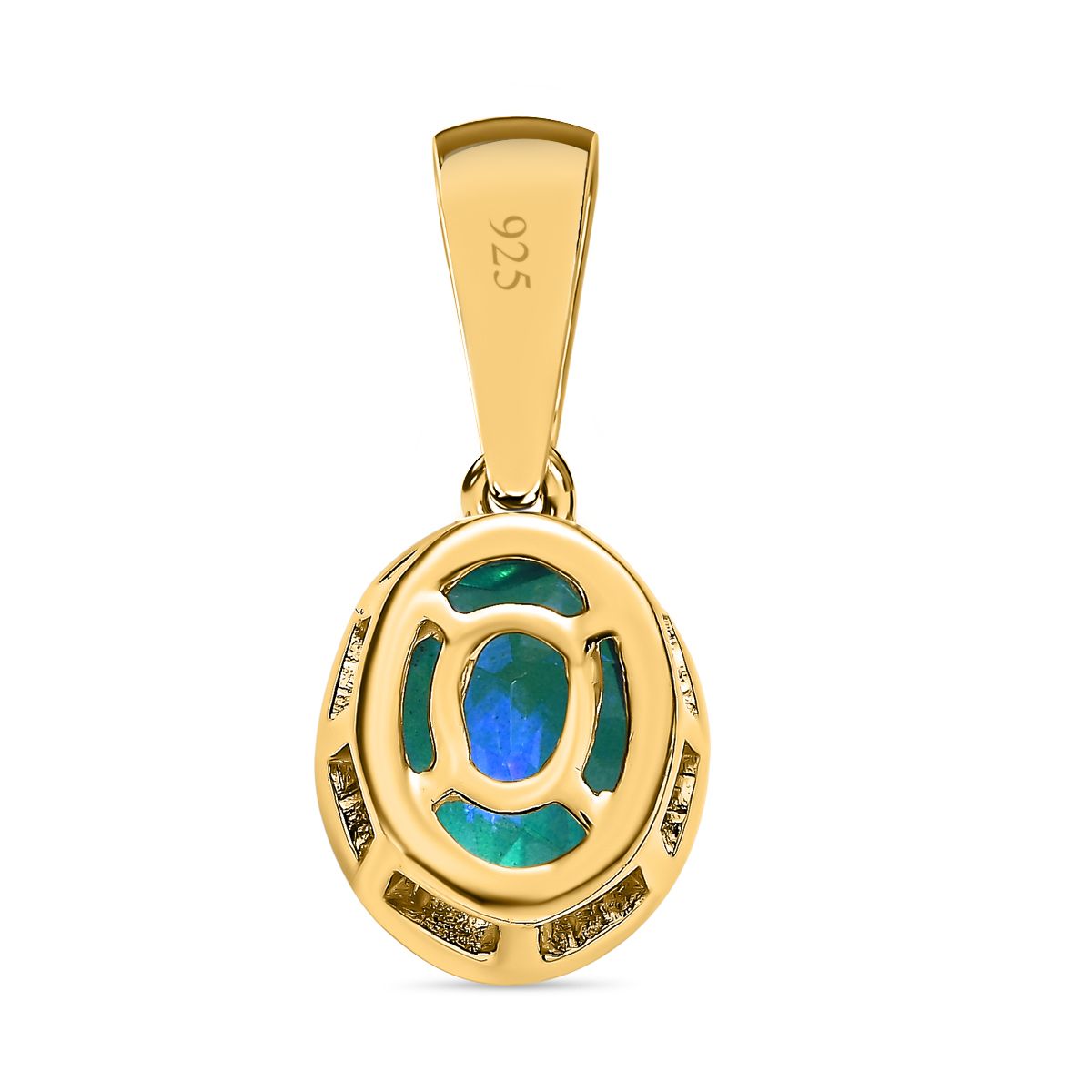 Paraiba Pfau Triplette Quarz Anhänger, 925 Silber vergoldet ca. 2.17 ct