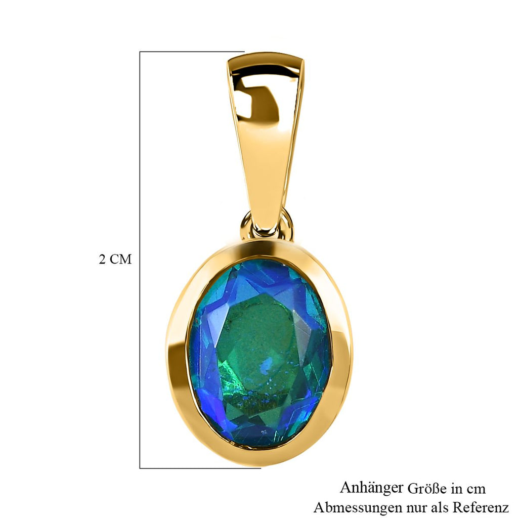 Paraiba Pfau Triplette Quarz Anhänger, 925 Silber vergoldet ca. 2.17 ct