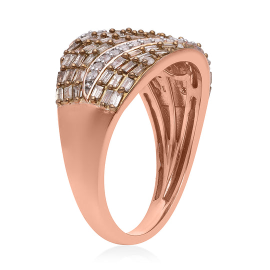 Natürlicher Champagner Diamant Ring, 925 Silber Roségold Vermeil (Größe 19.00) ca. 1.00 ct