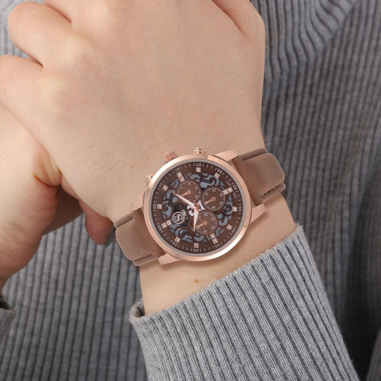 Strada Japanisches Uhrwerk - Exklusive Uhr mit braunem Hohlzifferblatt, braunem PU-Band und Edelstahl-Schnalle, Weißer Kristall Uhr, 23cm, rose