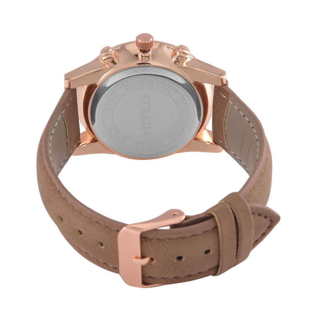 Strada Japanisches Uhrwerk - Exklusive Uhr mit braunem Hohlzifferblatt, braunem PU-Band und Edelstahl-Schnalle, Weißer Kristall Uhr, 23cm, rose
