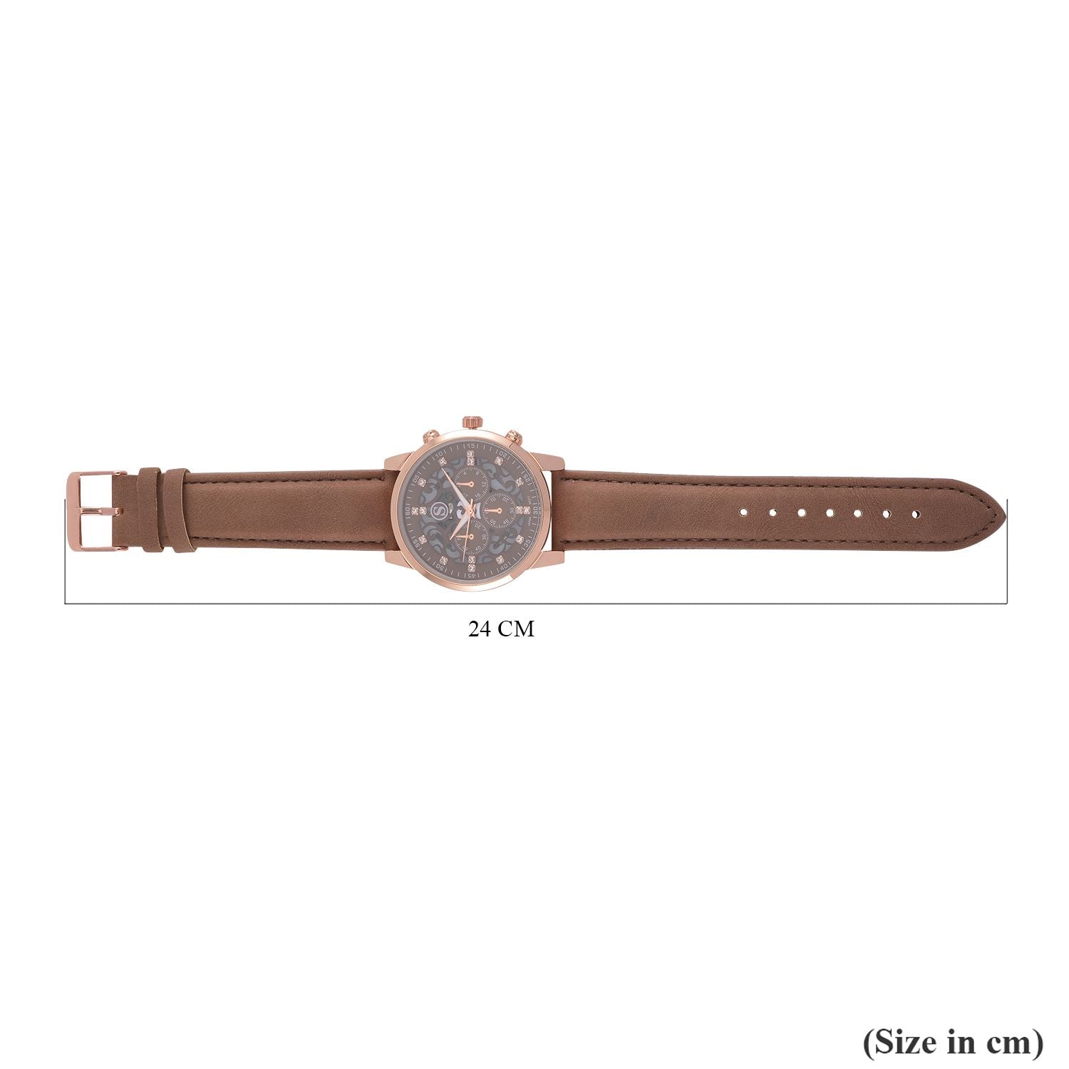 Strada Japanisches Uhrwerk - Exklusive Uhr mit braunem Hohlzifferblatt, braunem PU-Band und Edelstahl-Schnalle, Weißer Kristall Uhr, 23cm, rose