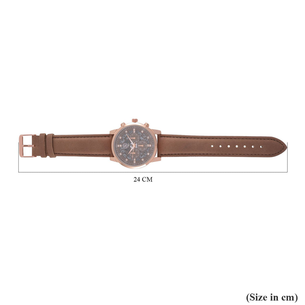 Strada Japanisches Uhrwerk - Exklusive Uhr mit braunem Hohlzifferblatt, braunem PU-Band und Edelstahl-Schnalle, Weißer Kristall Uhr, 23cm, rose