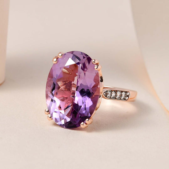 Rose De France Amethyst, weißer Zirkon Ring, 925 Silber rosévergoldet (Größe 19.00) ca. 12.13 ct
