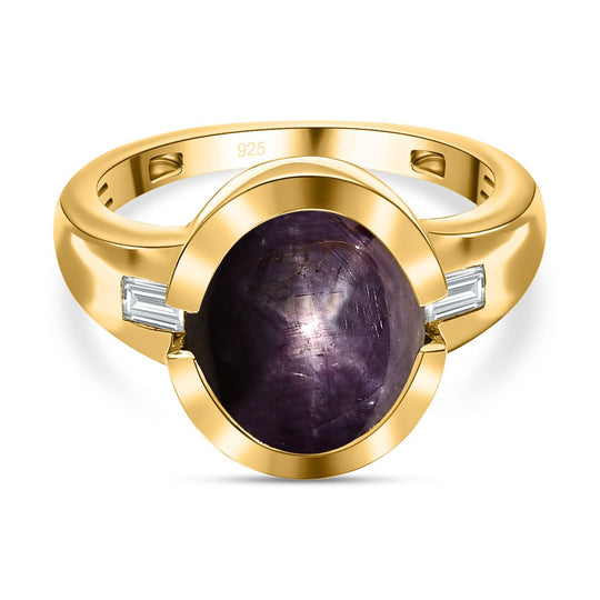 Sternrubin, weißer Zirkon Ring, 925 Silber vergoldet (Größe 18.00) ca. 9.28 ct