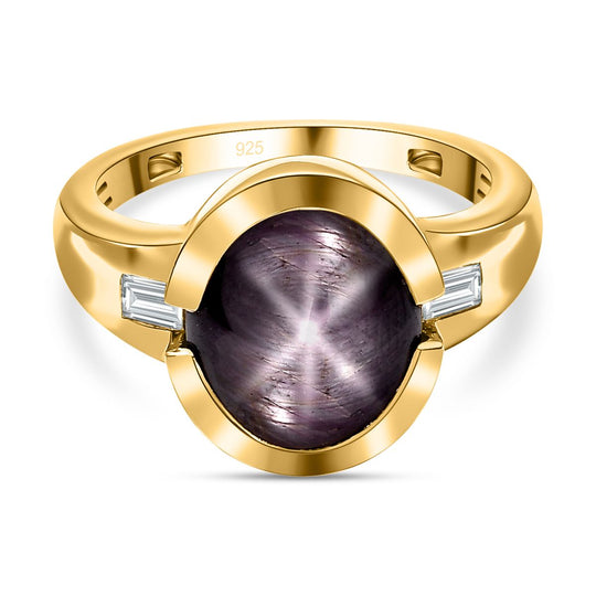 Sternrubin, weißer Zirkon Ring, 925 Silber vergoldet (Größe 19.00) ca. 9.28 ct