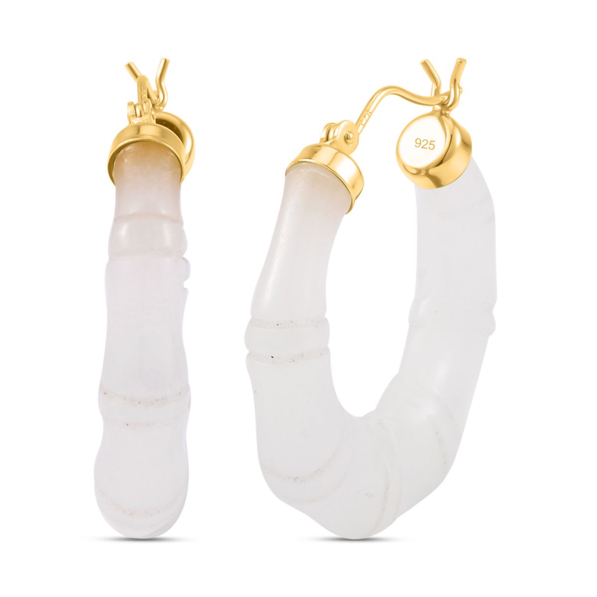 Weiße Jade Ohrringe 925 Silber vergoldet ca. 54.50 ct