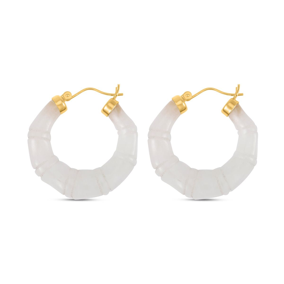 Weiße Jade Ohrringe 925 Silber vergoldet ca. 54.50 ct