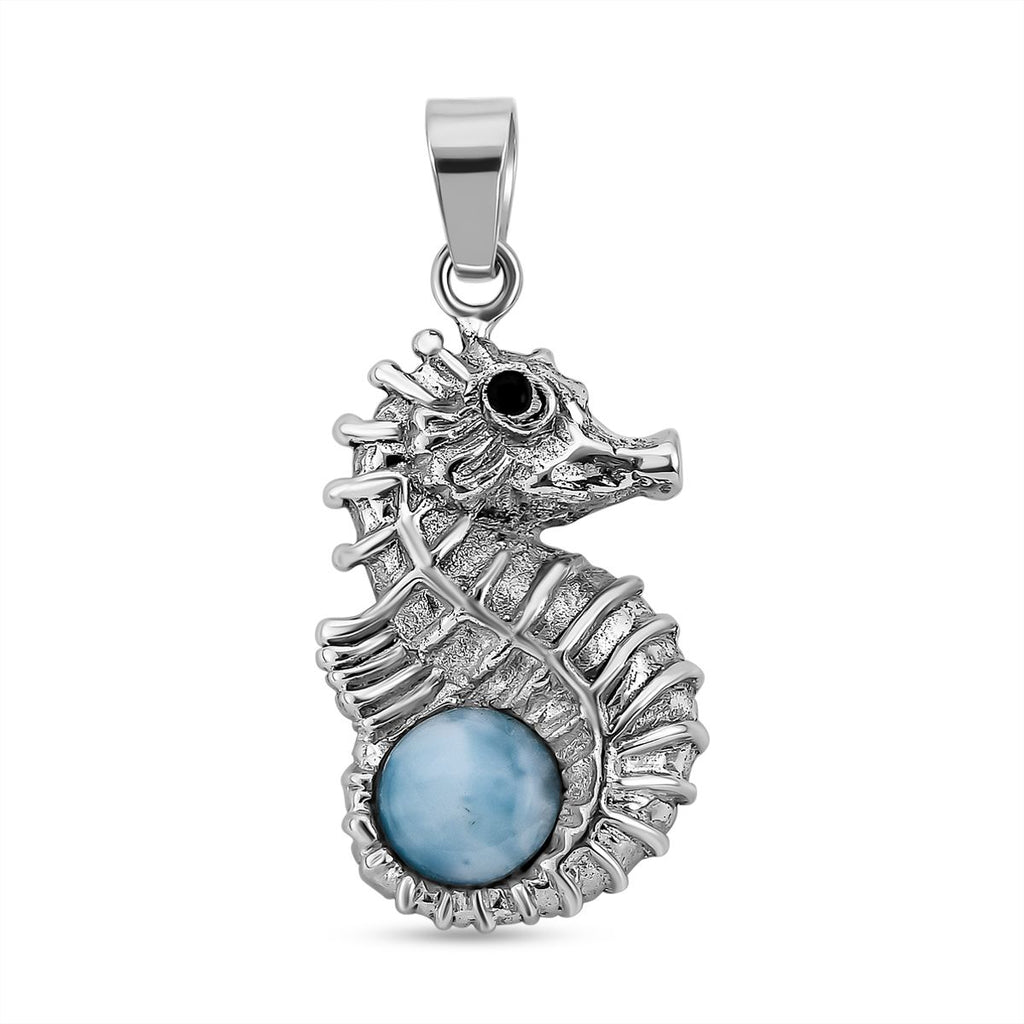 Royal Bali -Larimar, Schwarzer Spinell Anhänger, 925 Silber ca. 2.36 ct