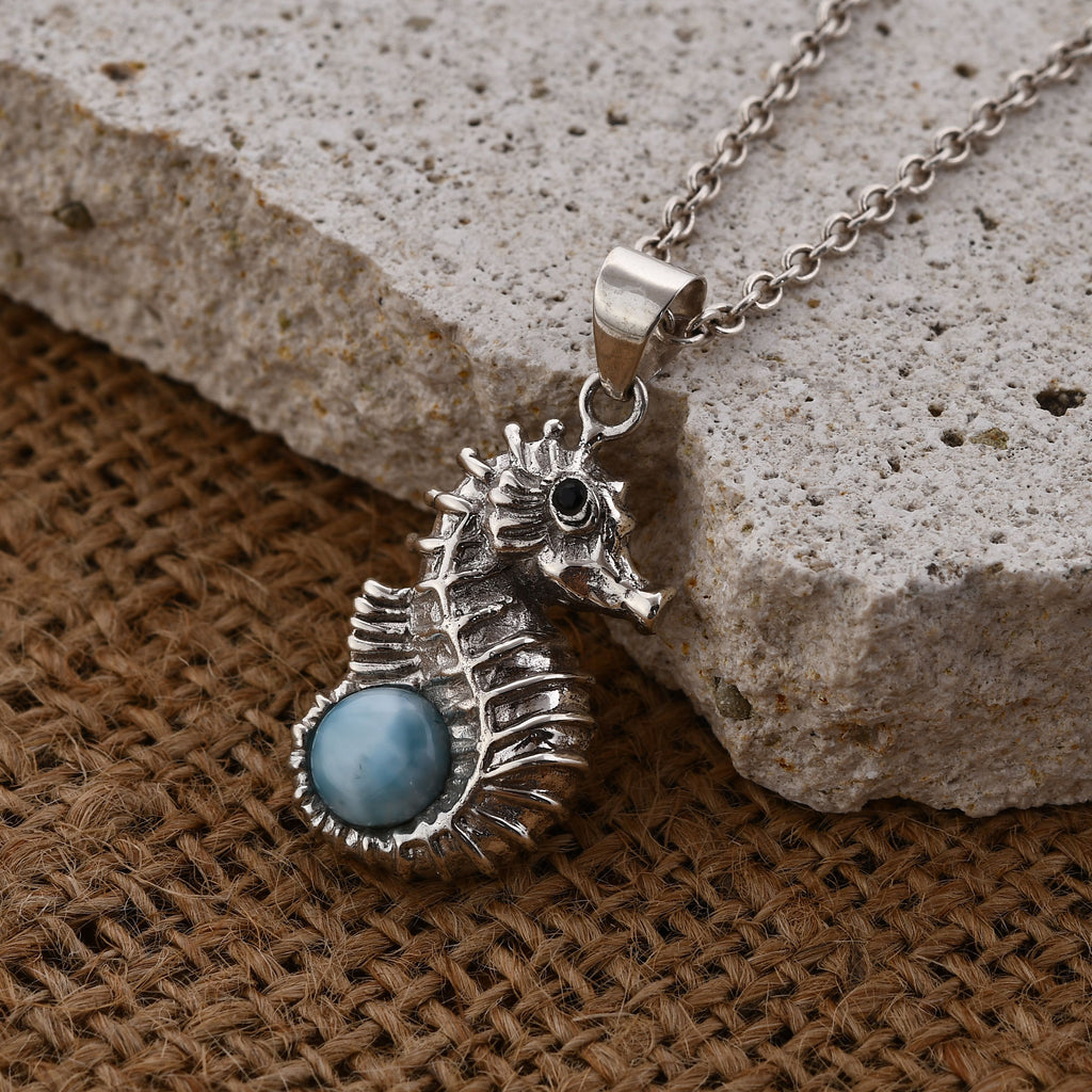 Royal Bali -Larimar, Schwarzer Spinell Anhänger, 925 Silber ca. 2.36 ct