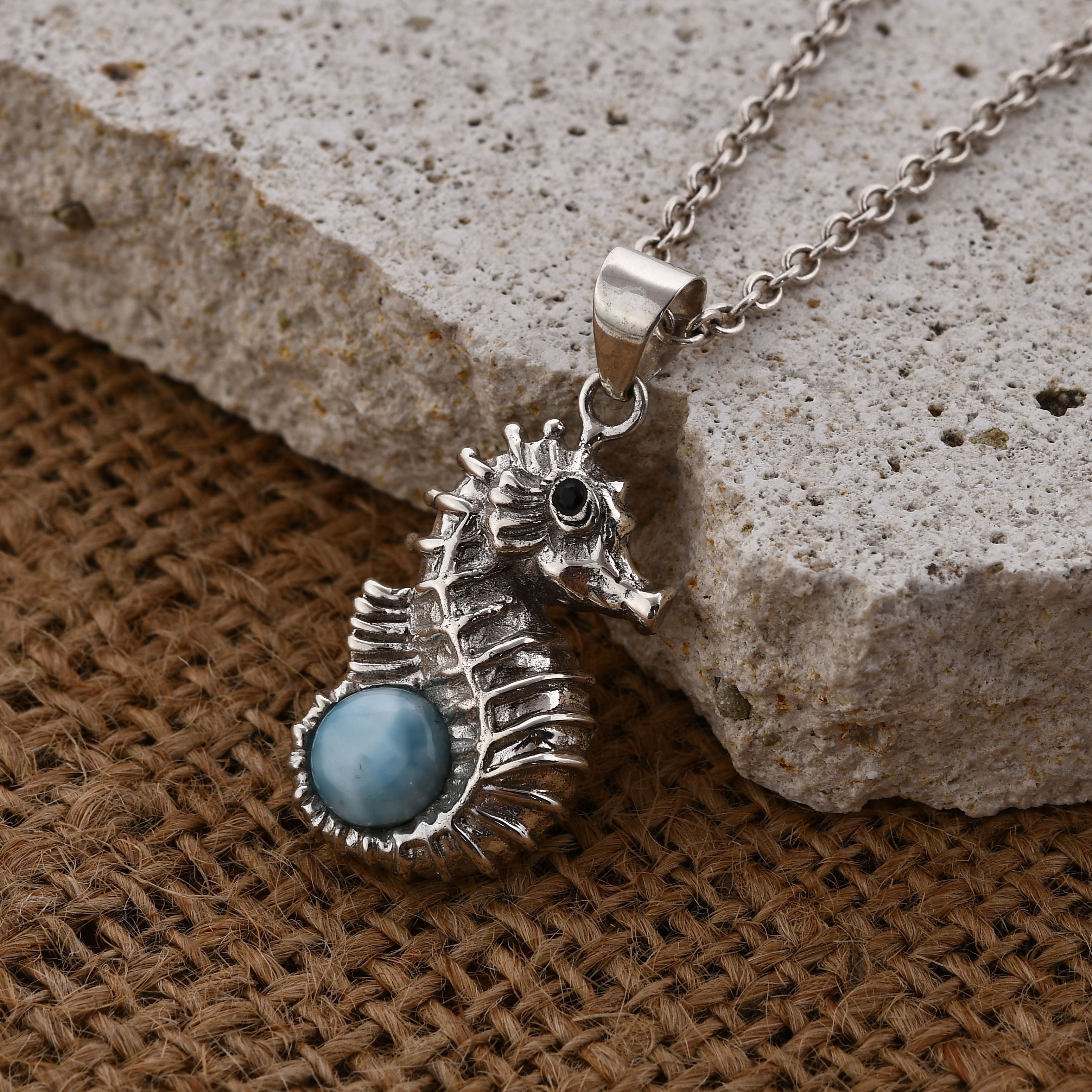 Royal Bali -Larimar, Schwarzer Spinell Anhänger, 925 Silber ca. 2.36 ct