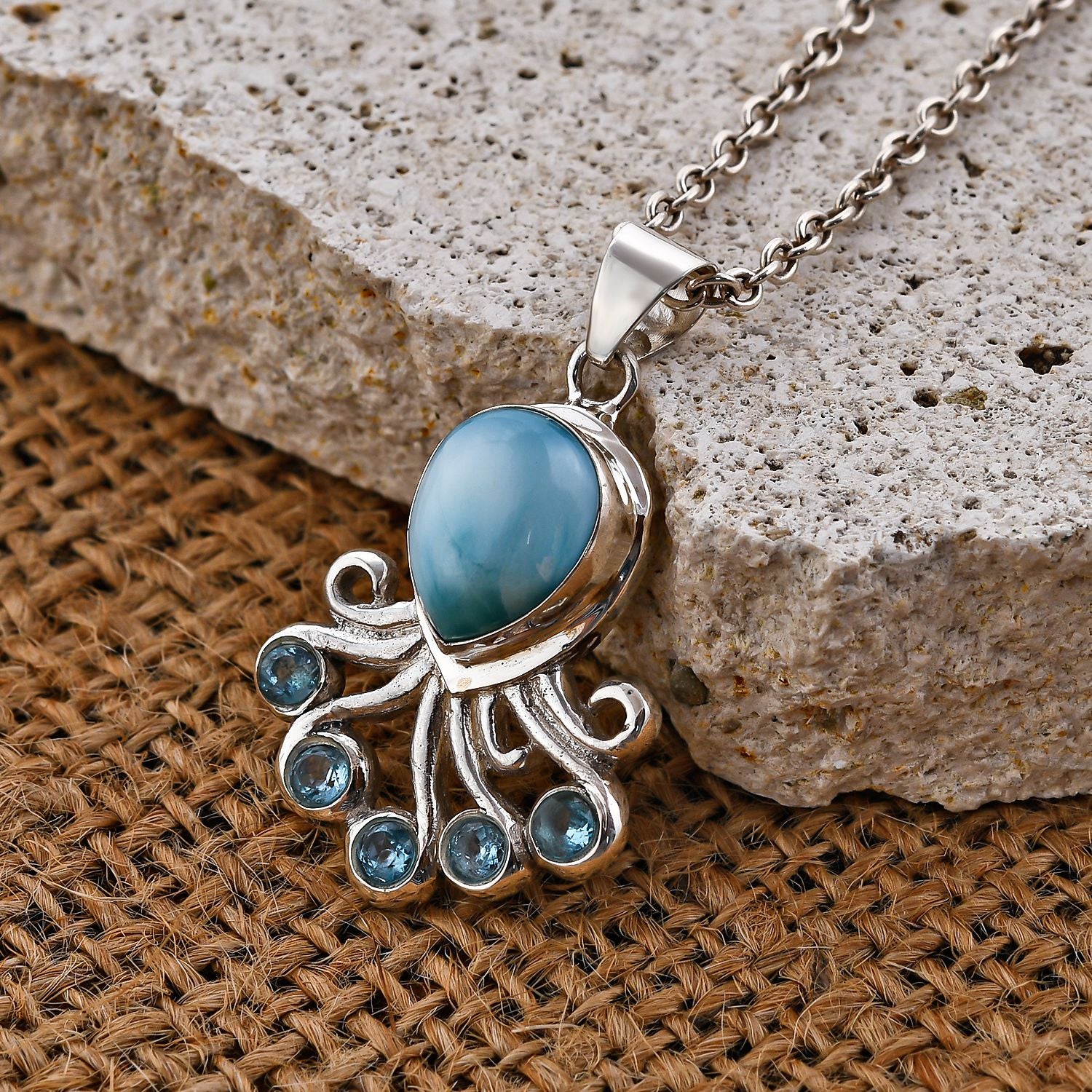 Royal Bali Kollektion- Larimar, Schweizer Blautopas Anhänger, 925 Silber - 5,51 ct.