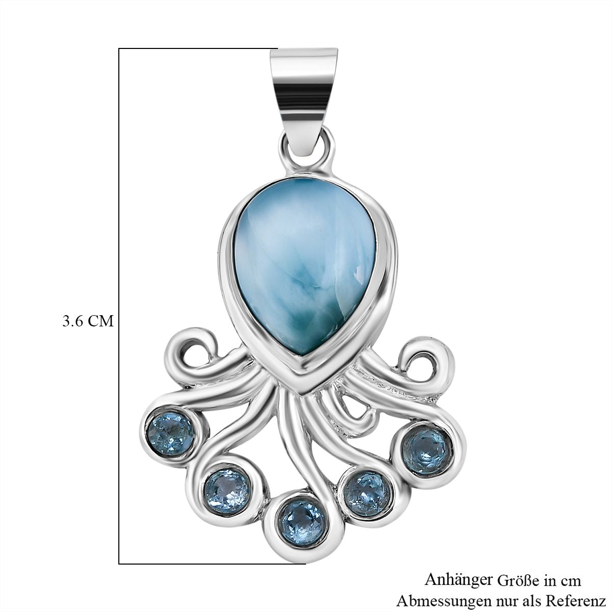 Royal Bali Kollektion- Larimar, Schweizer Blautopas Anhänger, 925 Silber - 5,51 ct.