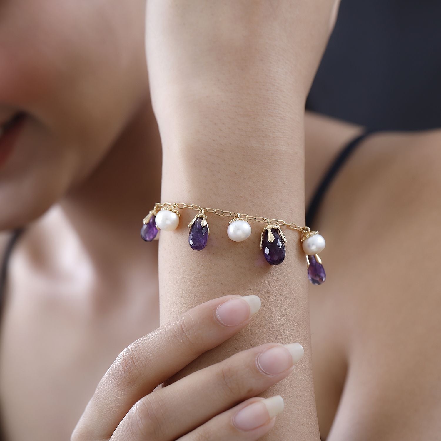 GP Italienische Garten Kollektion - AA Afrikanischer Amethyst Armband ca. 19 cm 925 Silber Gelbgold Vermeil ca. 49.82 ct
