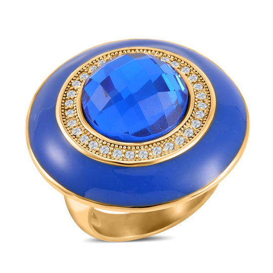 Blauer Kristall, Weißer Kristall Ring, 316L Edelstahl emailliert, (Größe 17.00)