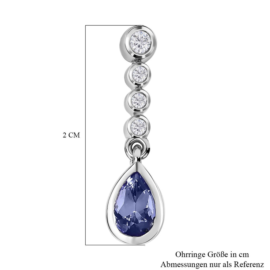 Tansanit, Weißer Zirkon Ohrringe, 925 Silber platiniert ca. 0.94 ct