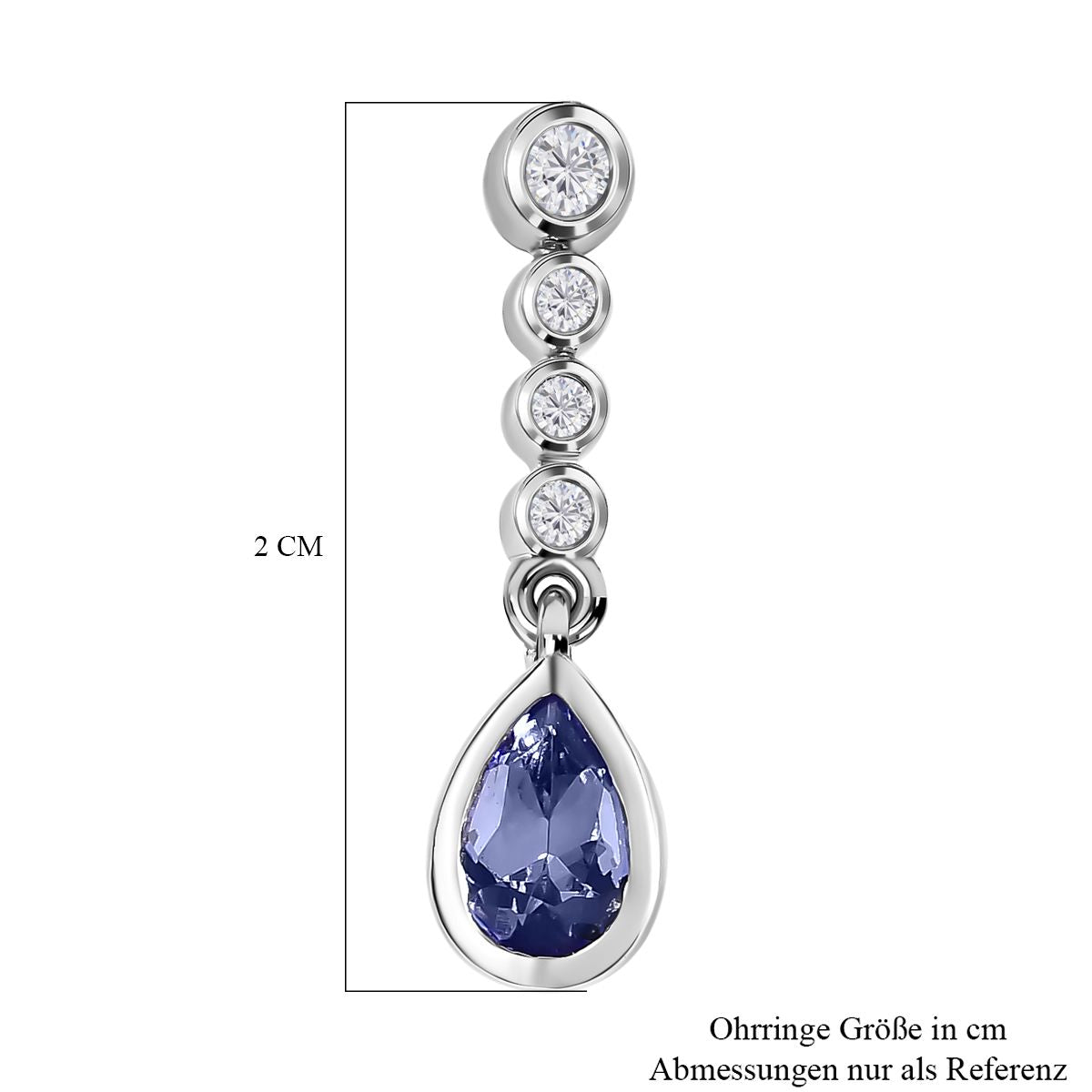 Tansanit, Weißer Zirkon Ohrringe, 925 Silber platiniert ca. 0.94 ct