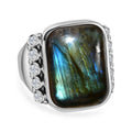 Labradorit, Weißer Zirkon Ring, Edelstahl (Größe 16.00) ca. 14.70 ct