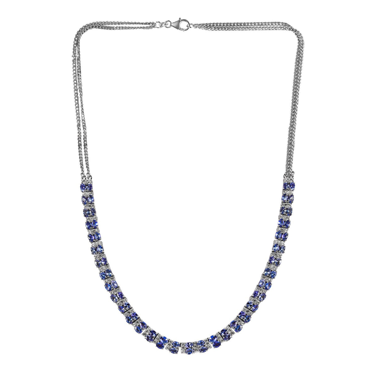 Tansanit, weißer Zirkon Halskette, ca. 45 cm 925 Silber platiniert ca. 13.18 ct