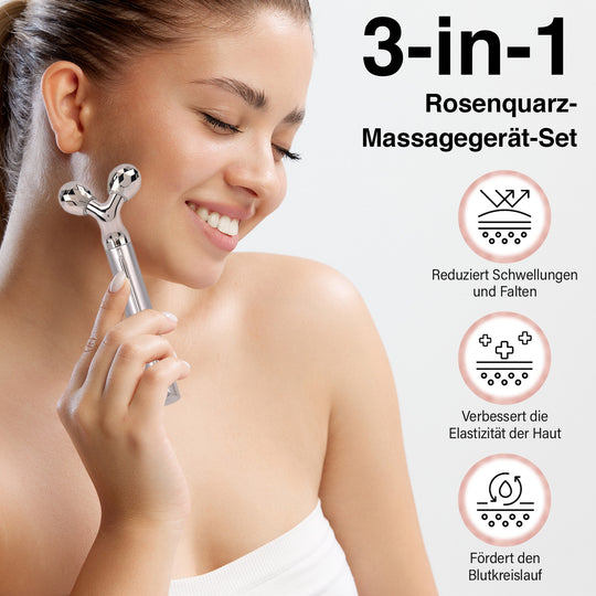 Rosenquarz Gesichtsroller Massagegerät mit Doppelkopf 2 Kugeln zur hautstraffung und festigung, Rosenquarz