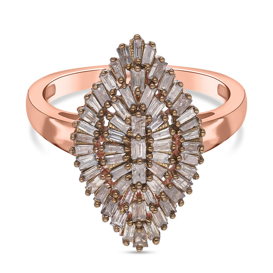 Natürlicher Champagner Diamant Ring, 925 Silber Roségold Vermeil, (Größe 19.00), ca. 1.00 ct