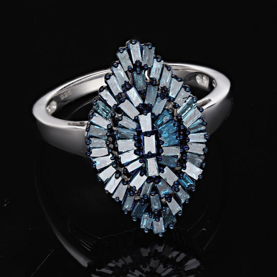 Blauer Diamant Ring, 925 Silber platiniert (Größe 21.00) ca. 1.00 ct
