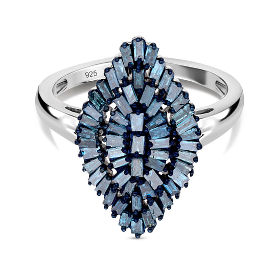 Blauer Diamant Ring, 925 Silber platiniert (Größe 21.00) ca. 1.00 ct