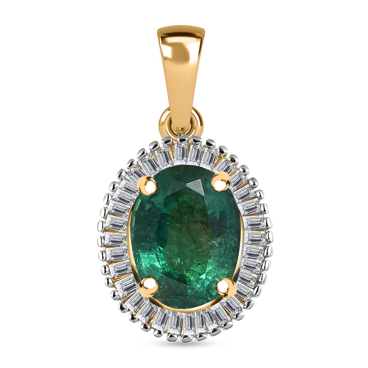 AAA Kagem Zambian Emerald, weißer Diamant Anhänger 585 Gold ca. 1.45 ct