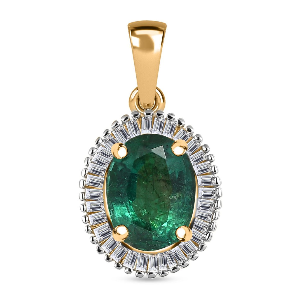 AAA Kagem Zambian Emerald, weißer Diamant Anhänger 585 Gold ca. 1.45 ct
