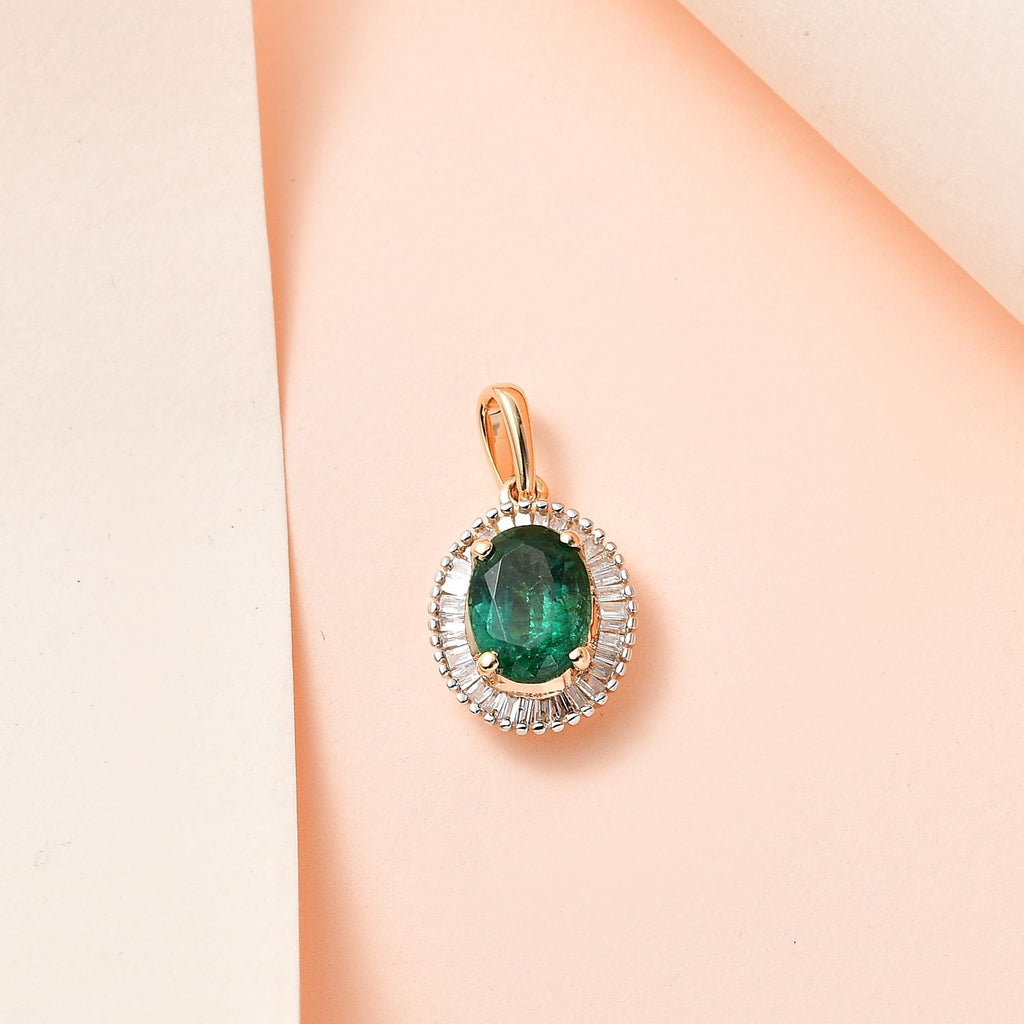 AAA Kagem Zambian Emerald, weißer Diamant Anhänger 585 Gold ca. 1.45 ct