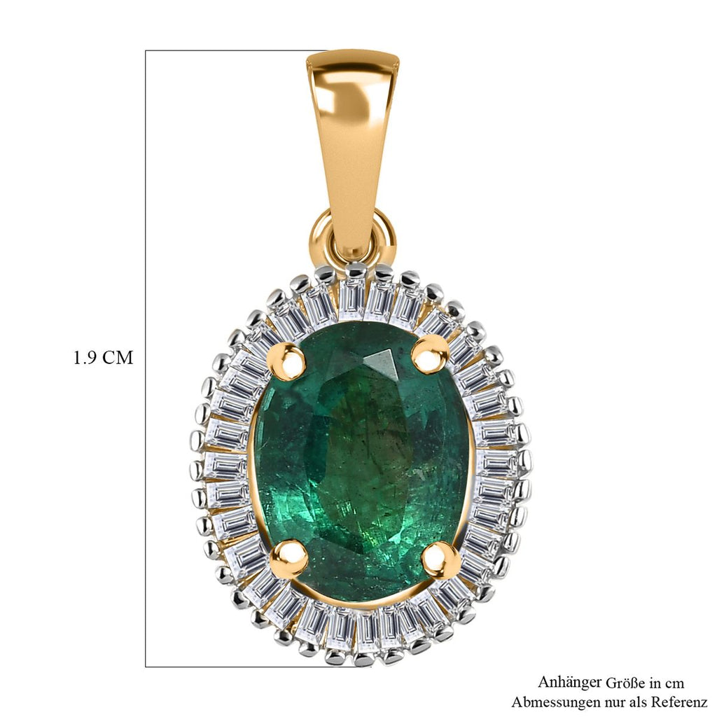 AAA Kagem Zambian Emerald, weißer Diamant Anhänger 585 Gold ca. 1.45 ct