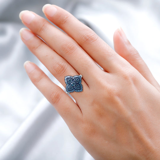 Blauer Diamant Ring, 925 Silber platiniert (Größe 21.00) ca. 1.00 ct