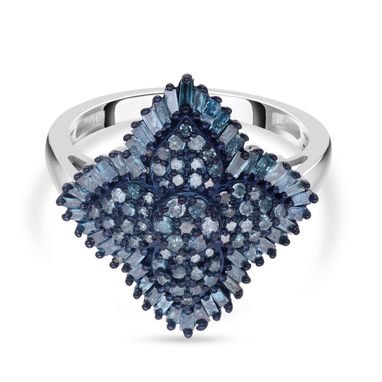 Blauer Diamant Ring, 925 Silber platiniert (Größe 21.00) ca. 1.00 ct