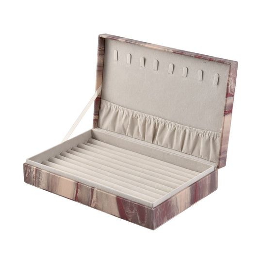 Ringkoffer mit 8 Kettenhaken und Taschen, Marmoriert, 29x19x6 cm, Orange
