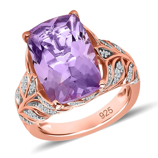 Rose De France Amethyst, Weißer Zirkon Ring, 925 Silber rosévergoldet (Größe 19.00) ca. 6.42 ct