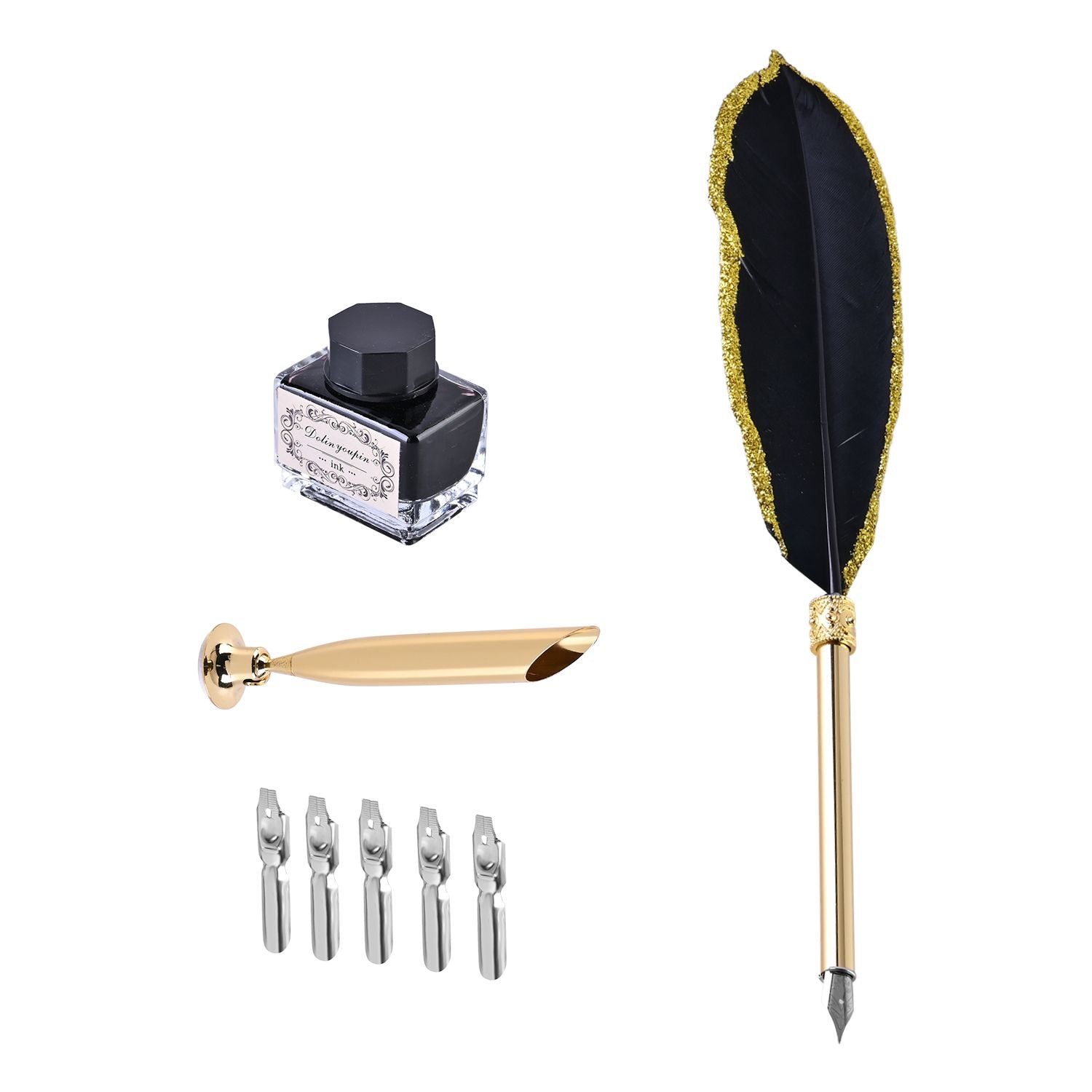 Vintage-Federstift Geschenkbox, Gold und Schwarz