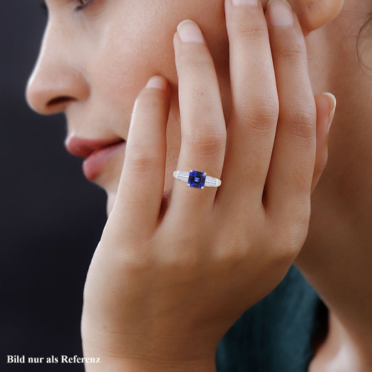 RHAPSODY Asscher Schliff AAAA Tansanit, weißer Diamant Ring, VS2 E-F, 950 Platin (Größe 20.00) ca. 1.99 ct