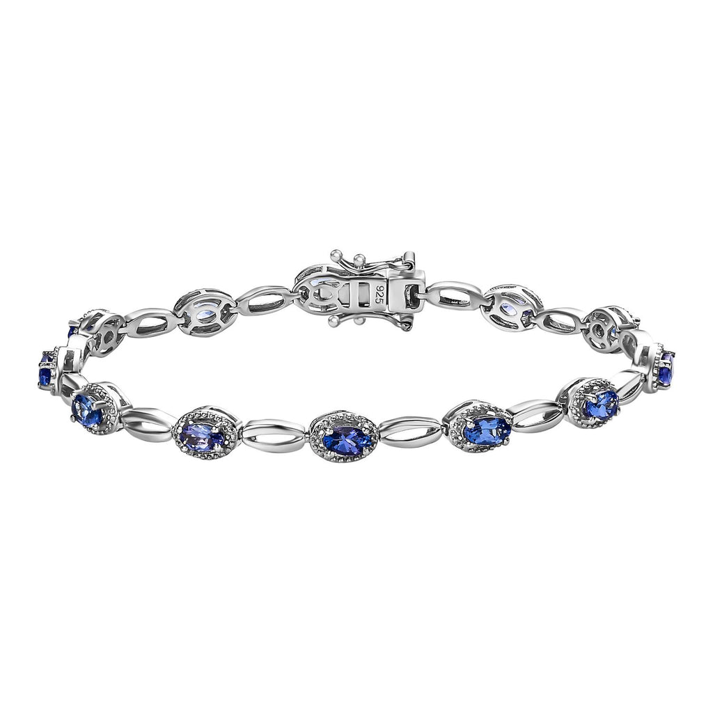 Tansanit Armband, ca. 18 cm, 925 Silber platiniert ca. 3.13 ct