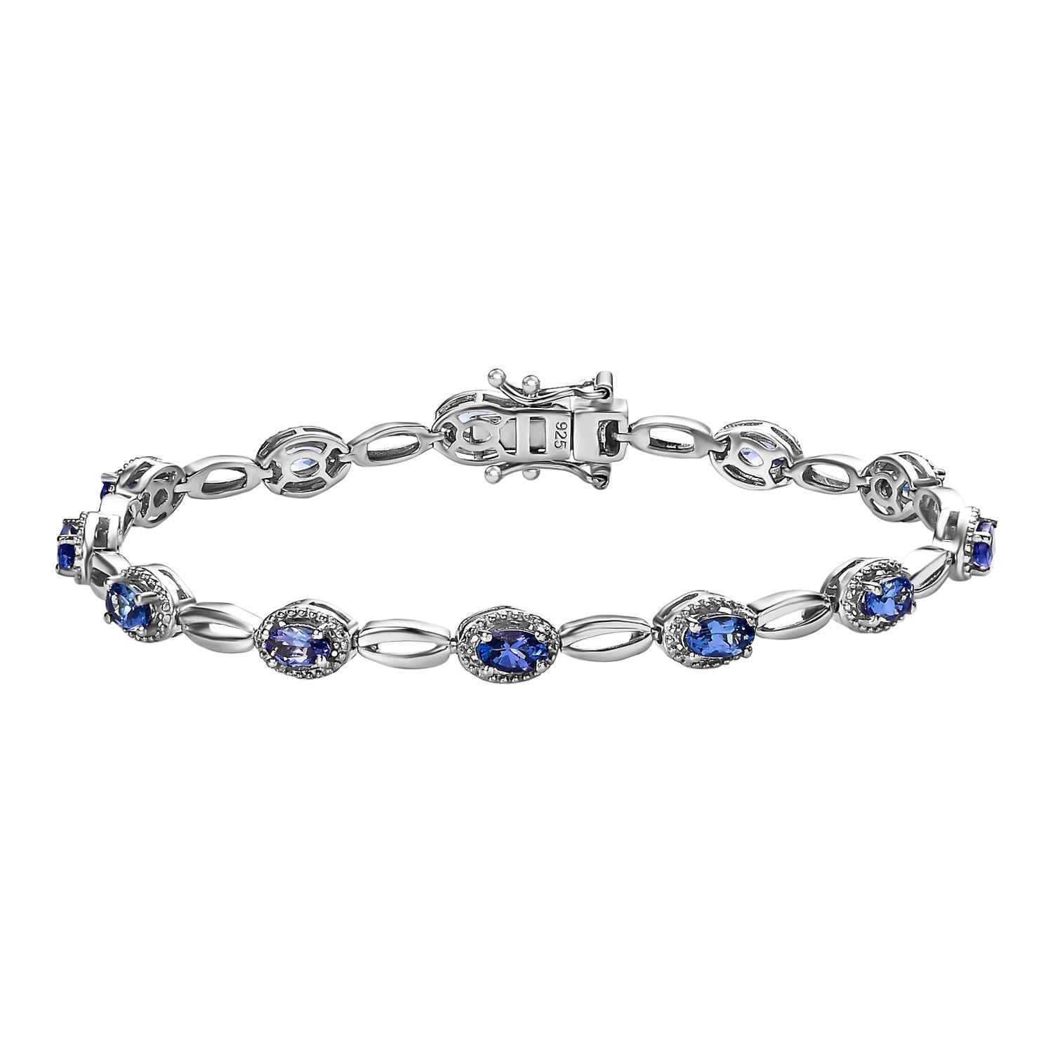 Tansanit Armband, ca. 18 cm, 925 Silber platiniert ca. 3.13 ct