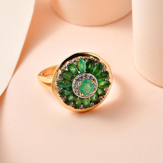Smaragd Ring 925 Silber vergoldet, (Größe 19.00) ca. 1.65 ct