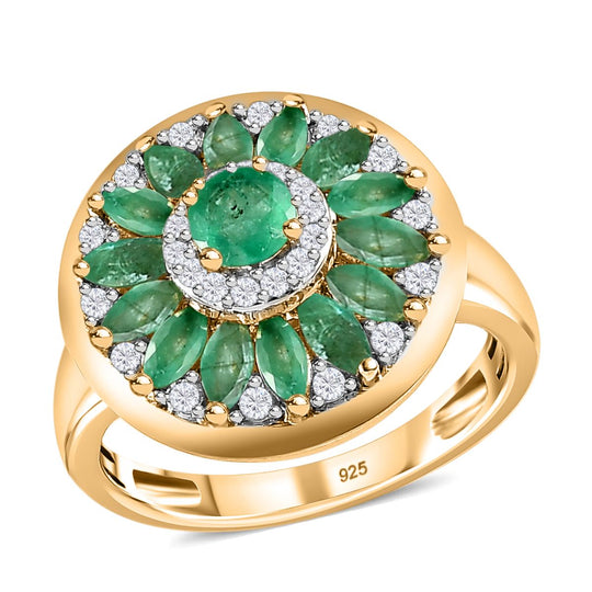 Smaragd Ring 925 Silber vergoldet, (Größe 19.00) ca. 1.65 ct
