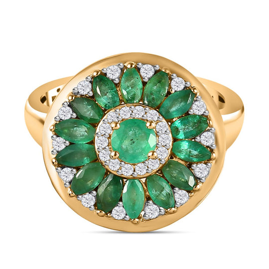 Smaragd Ring 925 Silber vergoldet, (Größe 19.00) ca. 1.65 ct