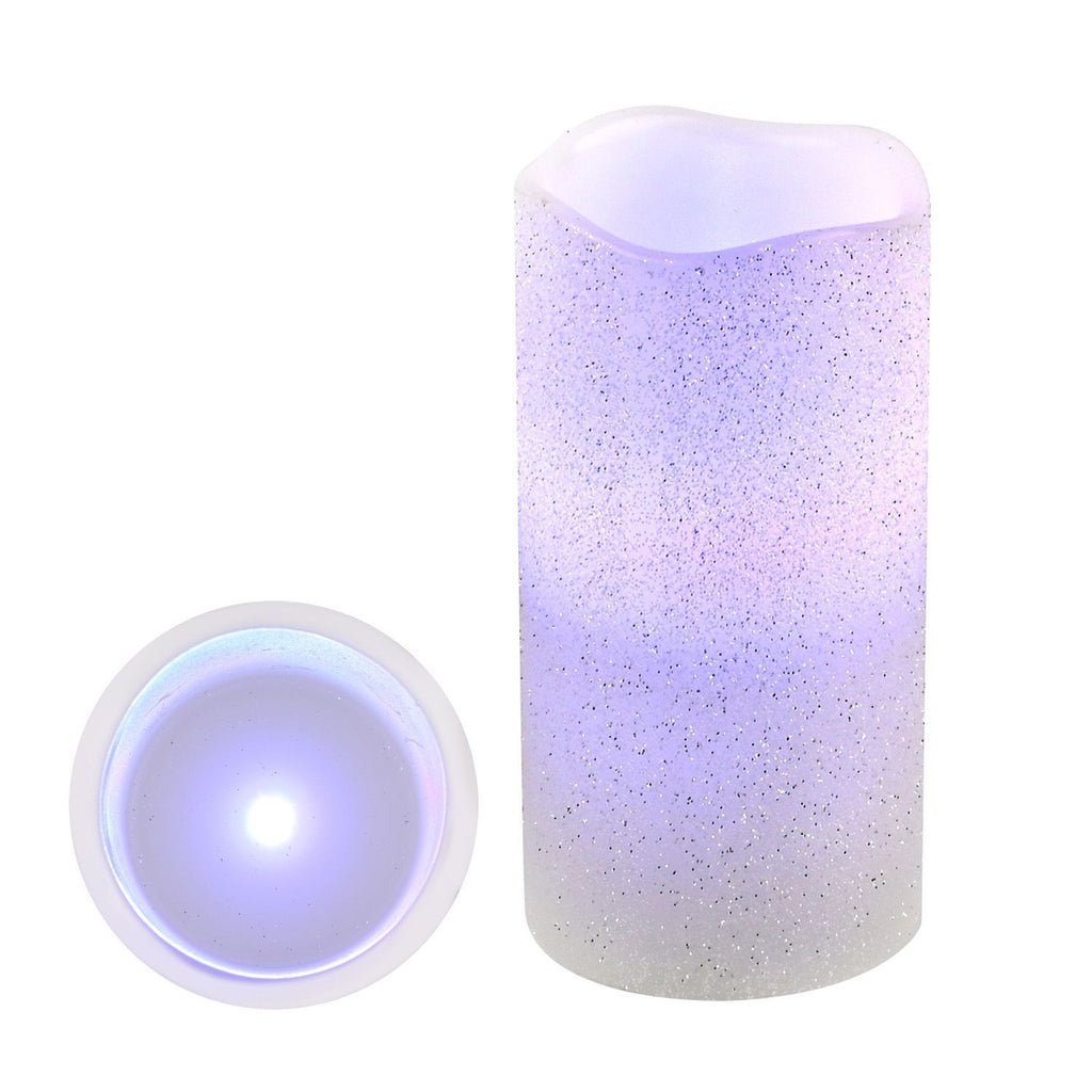 Echtwachs Kerzen mit Glitter und LED in 3er Set, Fernbedienung, Timer, Multi-Modis, 7,5 - 10 - 12,5 cm hoch, 550g
