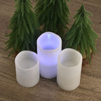 Echtwachs Kerzen mit Glitter und LED in 3er Set, Fernbedienung, Timer, Multi-Modis, 7,5 - 10 - 12,5 cm hoch, 550g
